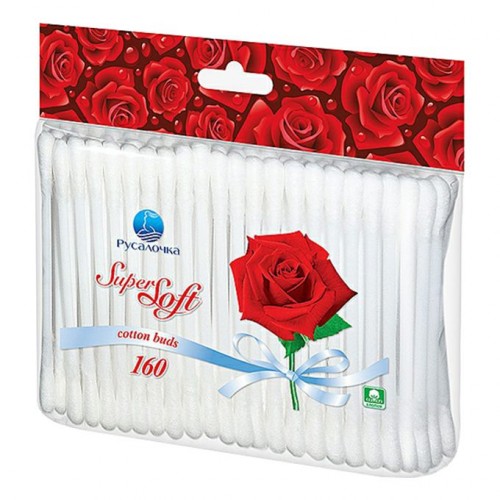 РУСАЛОЧКА Ватные палочки SUPER SOFT 160шт, печать на пакете